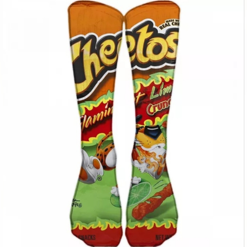 Cheetos Flamin Hot With Limon Socks, Funny Socks, Fun Adult Socks